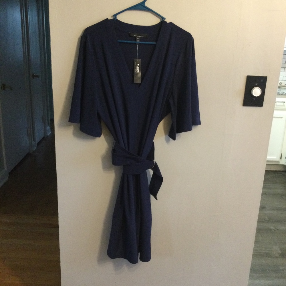 White House Black Market Belted V-Neck Navy Dress, NWT